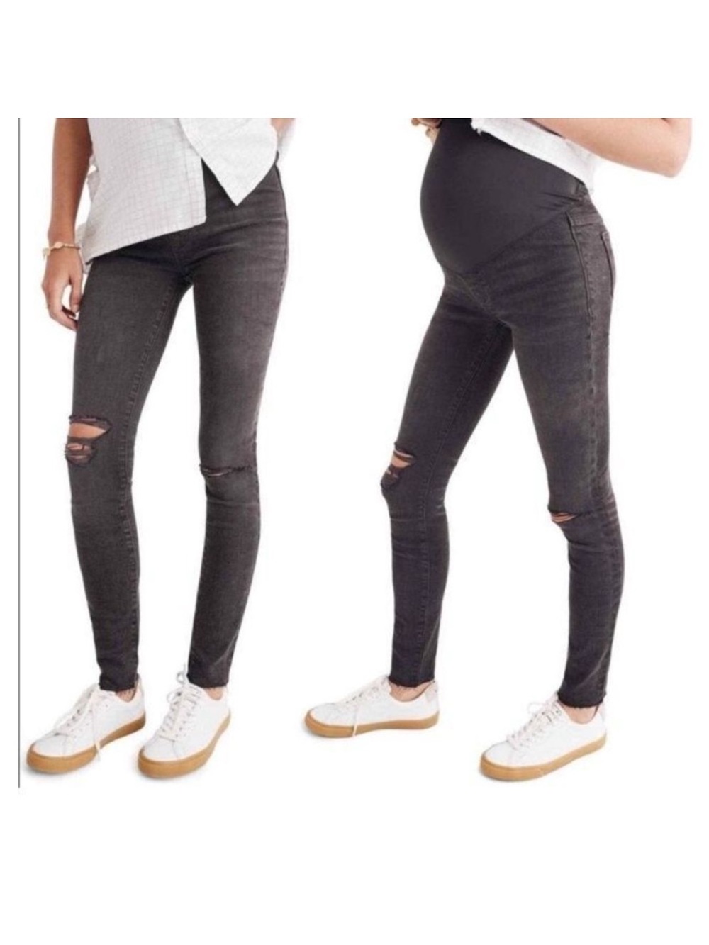 NWT Madewell Maternity Over-the-Belly Skinny Jeans in Black Sea Distressed